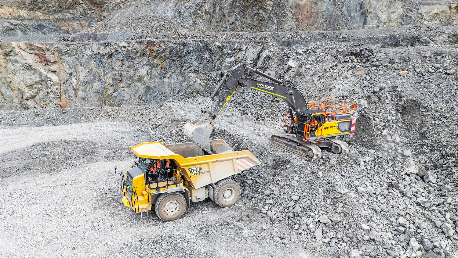 Chepstow Plant digger and truck working in quarry